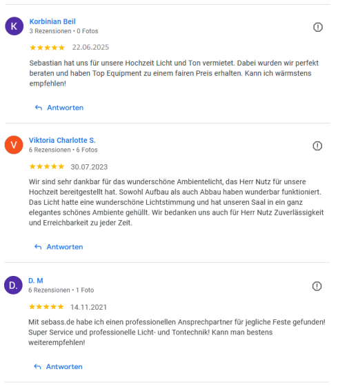 google Rezessionen für sebass.de | Veranstaltungstechnik